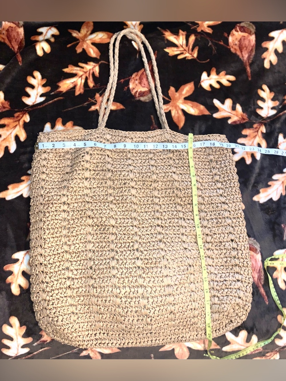 Boho Slouchy extra large Woven Straw beach bag tote tan - Picture 5 of 11